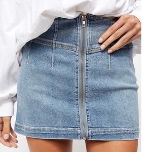 Free People Virgo Zip Up Mini Skirt in Indigo Blue Size 28